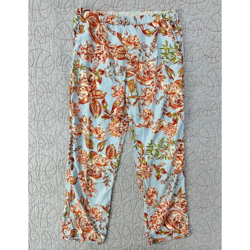 Soft Surroundings Pajama Pants Blue‎ Floral Divine Flannel 2ED79 / Women's Small